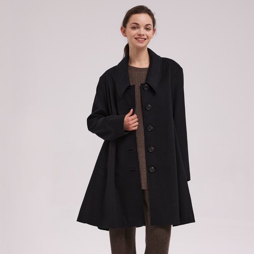 Nap Take a‎ Nap Black Button Front A Line Midi Coat Womens L